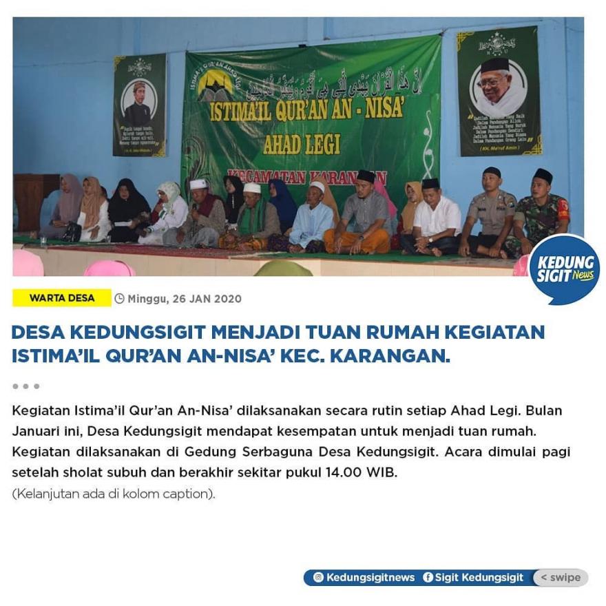 Desa Kedungsigit menjadi Tuan Rumah Kegiatan Istima'il Qur'an An-Nisa' Kecamatan Karangan