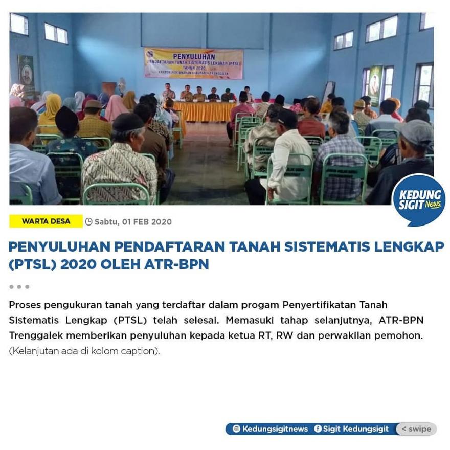 Penyuluhan tentang Pendaftaran Tanah Sistematis Lengkap (PTSL) 2020 oleh ATR-BPN Trenggalek di Desa 