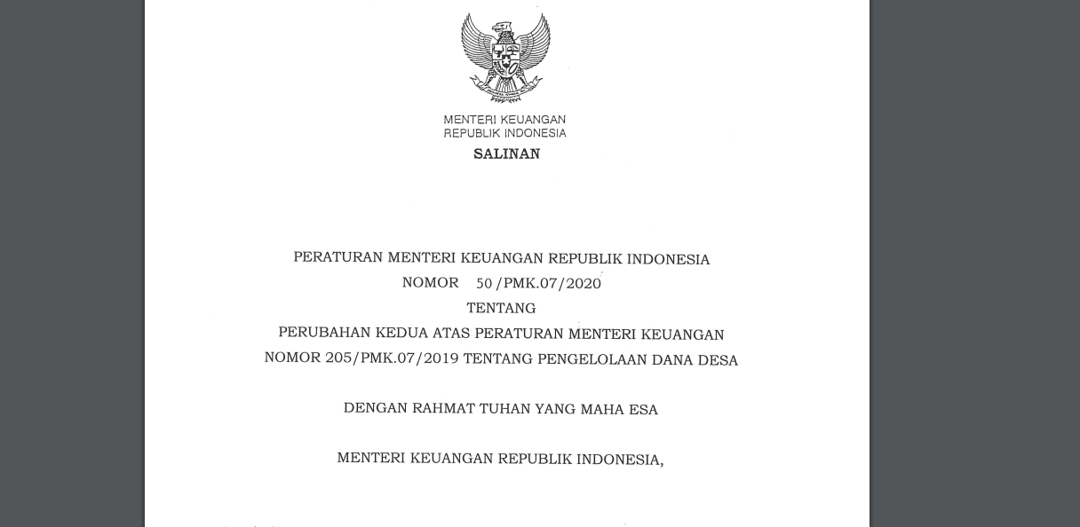 Peraturan Menteri Keuangan Nomor 50/PMK.07/2020